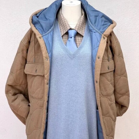 BDG Flannel Quilted Hooded Shirt Jacket in Taupe Men's Size Large / Unisex - Picture 2 of 16